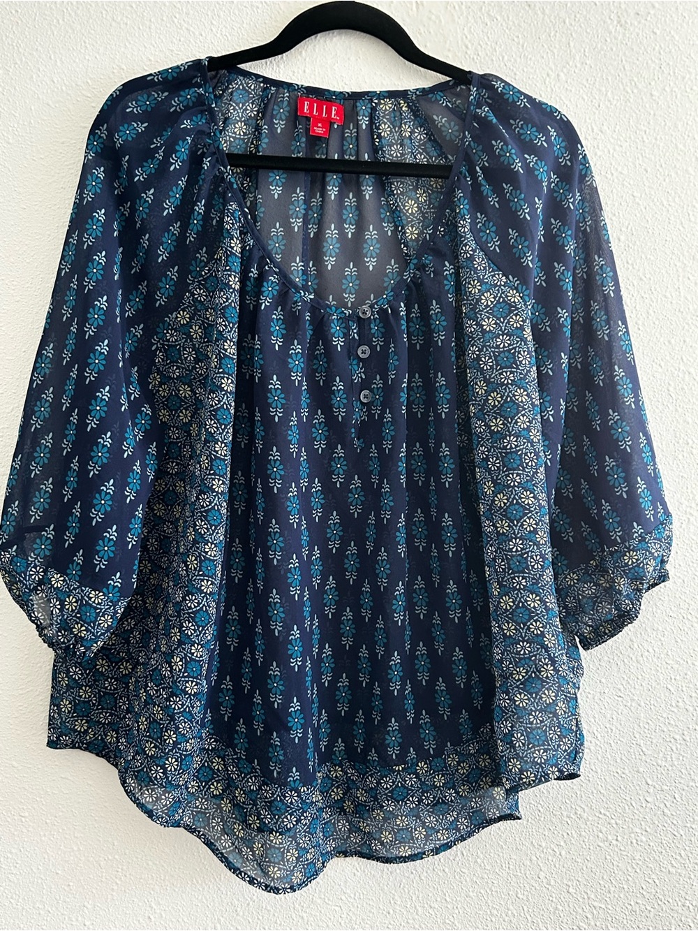 Elle Navy Floral Print Boho Blouse